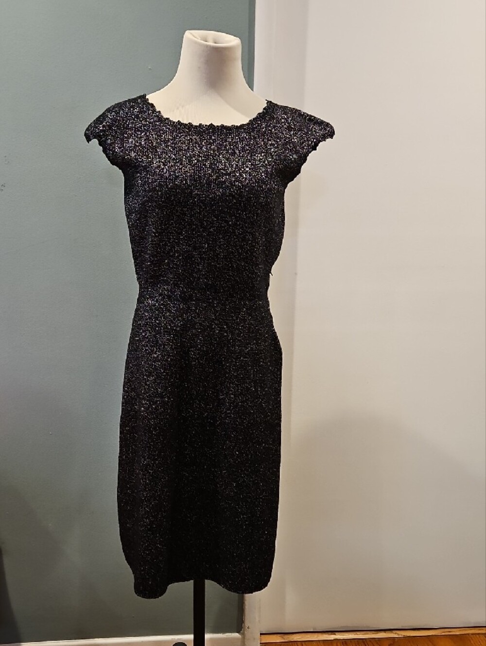 Vintage Knit Black Metallic Midi Dress 0254